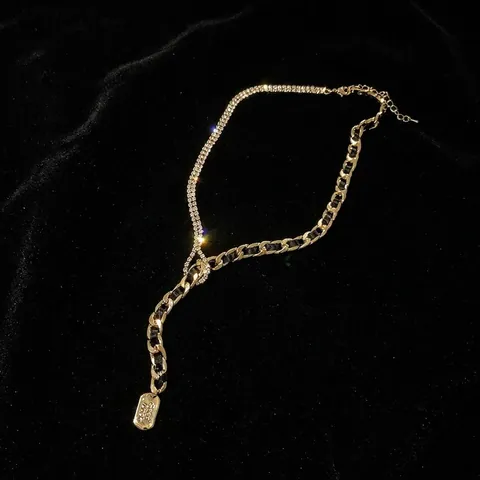 Collana A Y Lega Strass Nastro Intrecciato Ciondolo Good Luck Tono Oro Gioielli Di Moda Dichiarazione Donne