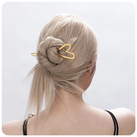 Elegante 18K Vergulde Roestvrijstalen Haarstok Hartvorm Lotus Ontwerp Haarpeld Voor Vrouwen Mode Knot Styling