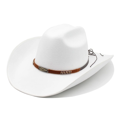 Western Cowboy Hat Woolen Felt Wide Brim Retro Ethnic Style With Rivet Band And Masonic Symbol For Men Women