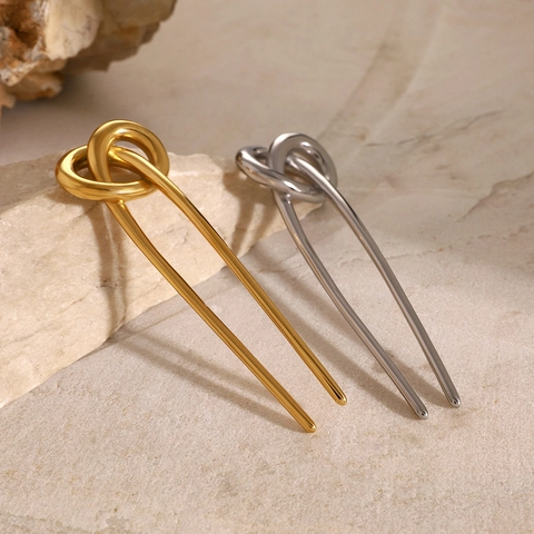 Minimalistischer 18K Vergoldeter Edelstahl Geknoteter Haarstab Eleganter U-Förmiger Haargabel Für Damen Täglicher Schmuck