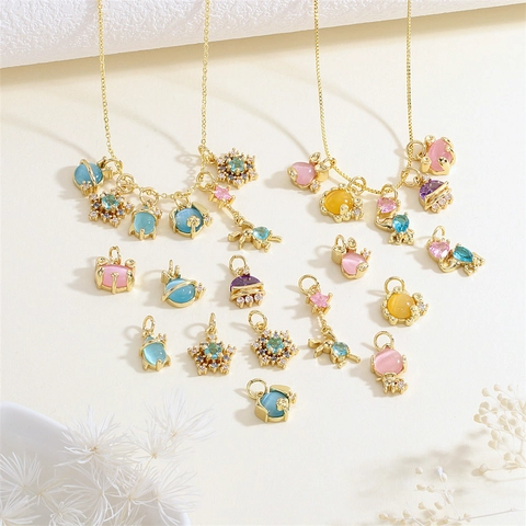 Breloques Pendentifs Bijoux DIY Cuivre Plaqué Or Zircon Coloré Opale Animal Planète Flocon De Neige Pour Collier Bracelet