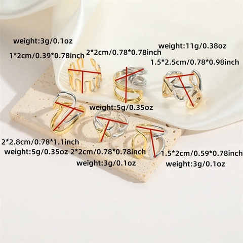 Minimalist Two-Tone Adjustable Open Rings Gold Silver Plated Copper Geometric Abstract French Vintage Jewelry For Women