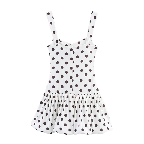 Vestido Mini Con Estampado De Lunares Para Mujer Elegante Cuello En V Sin Mangas Cintura Alta Dobladillo De Globo Poliéster