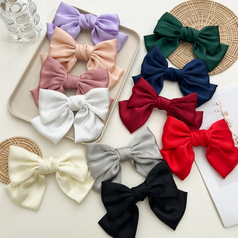 Grande Barrette À Cheveux Noeud En Satin Satin Pince À Ressort Française Élégante Douce Épingles À Cheveux Pour Femmes Filles