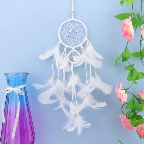 Handmade Dream Catcher Feather Wooden Beads Romantic Wall Hanging Home Decor Bohemian Style For Girls Bedroom