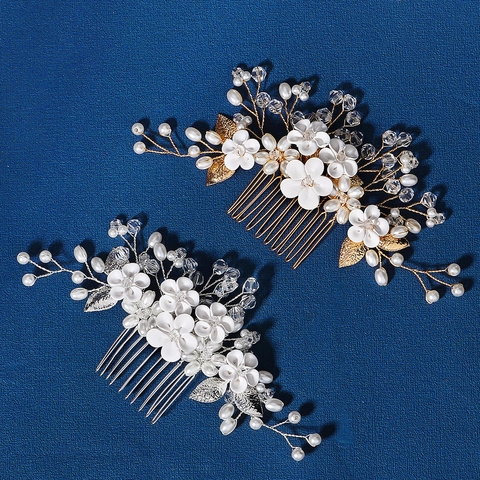 Pettine Capelli Sposa Lega Perla Artificial Cristallo Fiore Matrimonio Copricapo Elegante Vintage Gioielli Capelli Per Donne