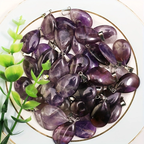 Pendentif Améthyste Naturelle Forme Goutte Bijoux Pierre Gemme Pour Femme Style Élégant Et Tendance