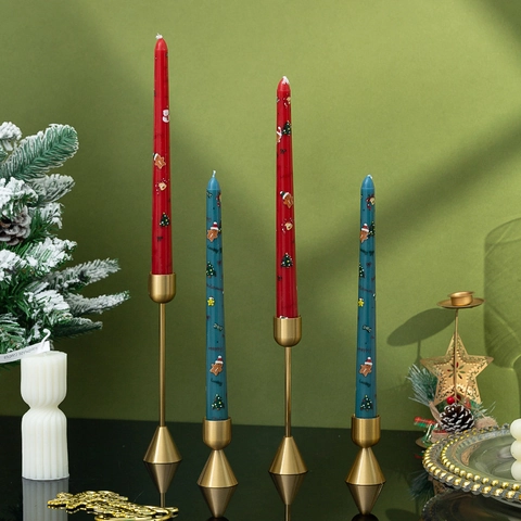 Christmas Taper Candles Paraffin Wax Printed Gingerbread Man Tree Smokeless Desktop Holiday Party Decoration