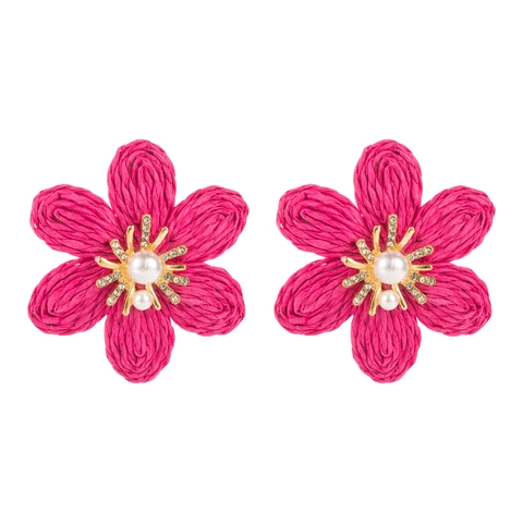 Boho Bast Geflochten Blume Ohrstecker Mit Künstliche Perlenimitat Strass Süße Florale Ohrringe Für Damen Urlaub Schmuck