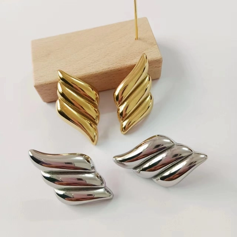 Geometric Wing Wave Stud Earrings Stainless Steel 18K Gold Plated Enamel Fashion Jewelry For Women