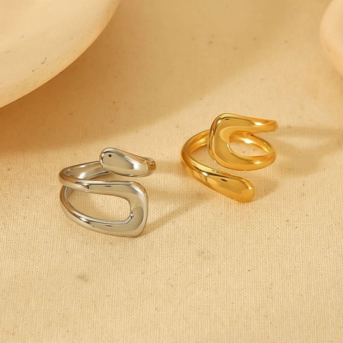 Onregelmatige Vloeibaar Metalen Ring 18K Verguld Roestvrij Staal Verstelbare Open Band Minimalistisch Niche Ontwerp Voor Dames