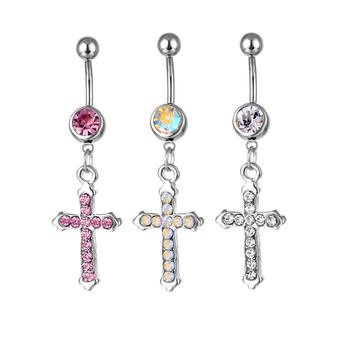 Piercing Ombelico Pendente Croce Acciaio Inossidabile 316L Piercing Ombelico Strass Intarsiato Gioielli Per Il Corpo