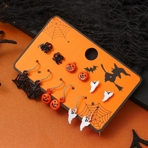 Halloween Ohrringe Legierung Emaille Geist Kürbis Spinne Spinnennetz Neuheit Dunkler Schmuck Mit Edelstahl Stecker