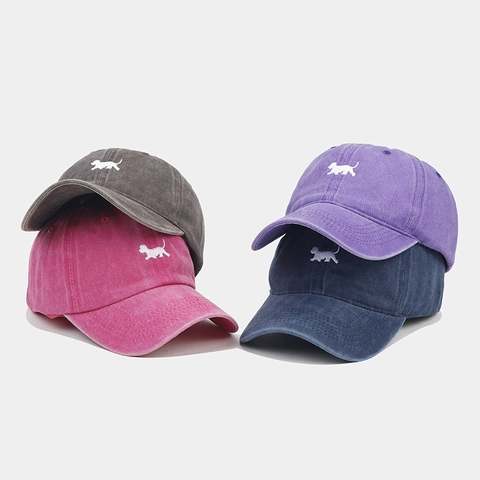 Cappello Da Baseball In Cotone Lavato Vintage Distressed Dad Hat Ricamo Cane Cappello Da Sole Regolabile Per Uomini Donne