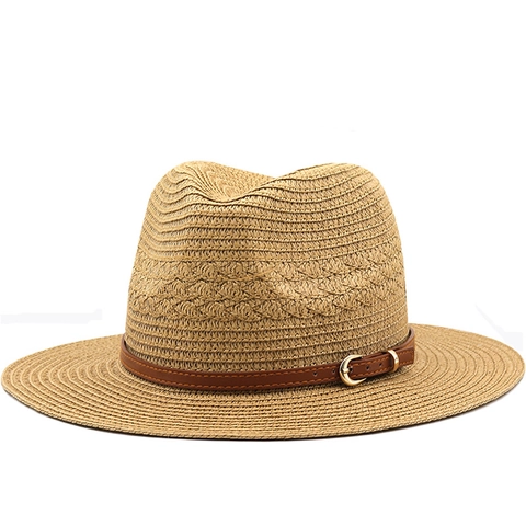 Klassieke Panama Fedora Strohoed Met Kunstlederen Riem Decor Zomer Zonbescherming Strand Reizen Pet Voor Unisex