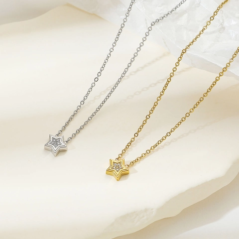 Collana Con Ciondolo A Stella Acciaio Al Titanio Con Zirconia Pentagramma Gioielli Minimalisti Per Donna