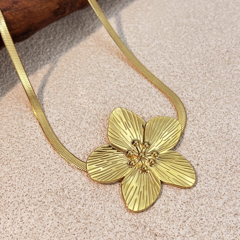 Collar Con Colgante De Flor Vintage Francés Chapado En Oro Acero Inoxidable 304 Cadena De Serpiente Plana Para Mujer