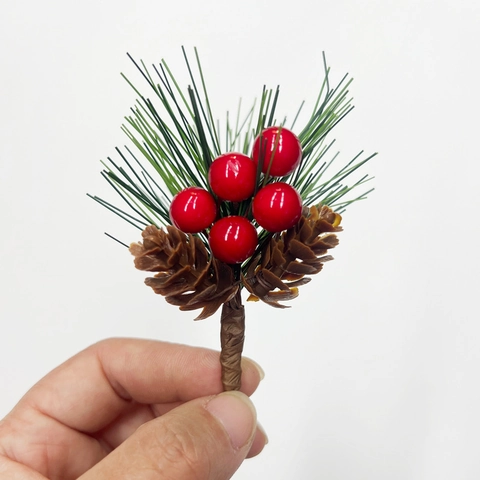 Künstliche Weihnachts-Kiefernadel-Picks Mit Roten Beeren Und Tannenzapfen Für DIY-Bastel-Urlaubs-Heimdekoration