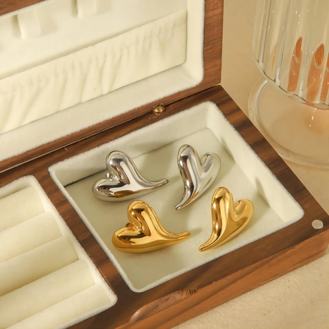 Chunky Heart Stud Earrings Stainless Steel 18K Gold Plated 3D Fluid Design Fashion Minimalist Jewelry For Women