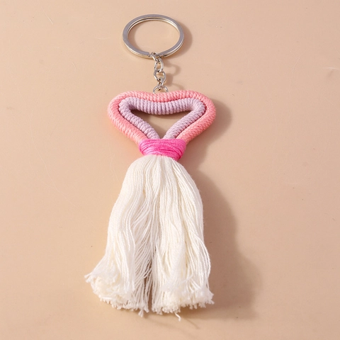 Portachiavi Intrecciato A Forma Di Cuore Con Nappina Corda Di Cotone Boho Ciondolo Per Borsa Da Donna