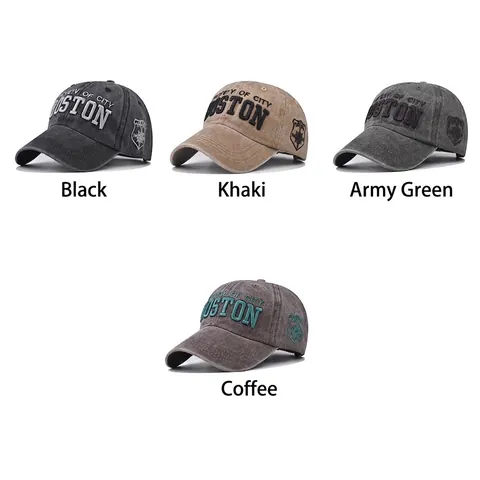 Casquette De Baseball En Coton Lavé Style Rétro Délavé Broderie Boston Dad Hat Réglable Pour Hommes Et Femmes