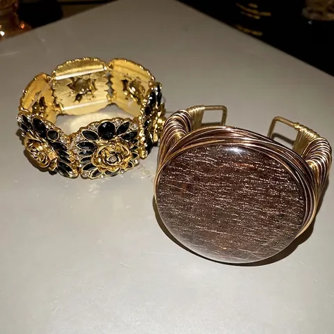 Bracciale Rigido A Fiori In Stile Francese Vintage Lega Strass Filo Avvolto Grande Pietra Preziosa Artificiale Gioielli Eleganti