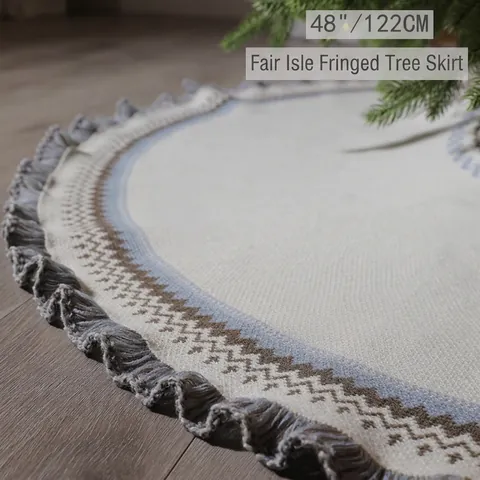 Gonna Per Albero Di Natale Maglia Fair Isle Jacquard Frangia Con Nappe Rotonda Decorazione Natalizia Ornamenti Casa Acrilico