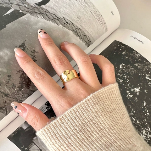 Irregular Smooth Wave Ring 925 Sterling Silver Liquid Metal Minimalist Adjustable Open Ring For Women