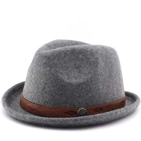 Fedora Hat Vintage Polyester Felt With Embossed Leather Band And Metal Buckle Unisex Classic Jazz Style