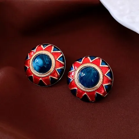 Orecchini A Lobo Tondi Vintage Con Lega Resina Smalto Motivo A Raggiera E Perno In Argento Sterling 925 Per Donne