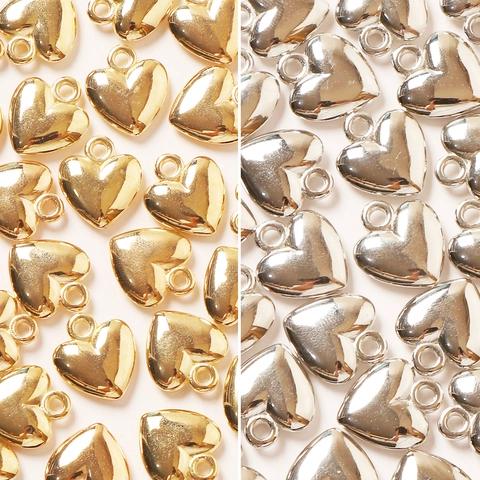 Heart Shaped Plastic Plated Gold Silver Loose Spacer Beads For DIY Jewelry Making Bracelet Necklace Accessories
