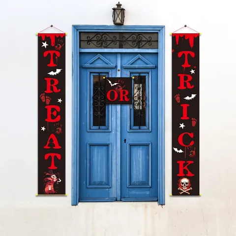 Halloween Christmas Door Banner Porch Sign Nonwoven Fabric Vertical Hanging Couplet For Outdoor Indoor Holiday Party Decor