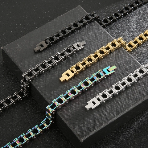 Herren Edelstahl Fahrradkette Armband Punk Rock Hip Hop Industrie Stil Motorrad Glieder Biker Schmuck