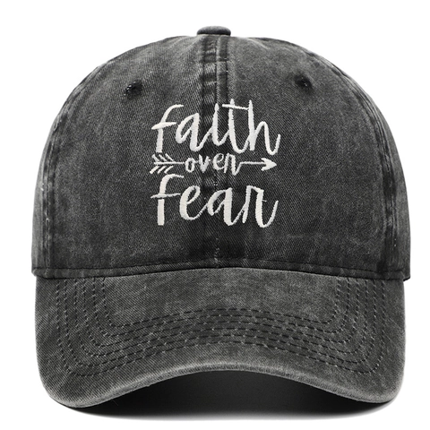 Cappellino Da Baseball In Cotone Lavato Ricamo Faith Over Fear Vintage Distressed Berretto Da Sole Regolabile All'aperto