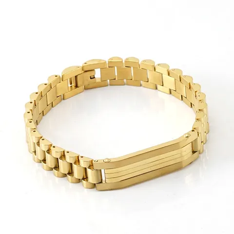 Herren Gliederkette Armband Edelstahl Achtzehn Karat Vergoldet Uhrenarmband Stil Geometrische ID Platte Schmuck