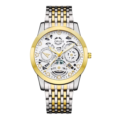 Men Quartz Watch Skeleton Dial Waterproof Stainless Steel Strap Business Luxury Fashion Luminous Date Wristwatch