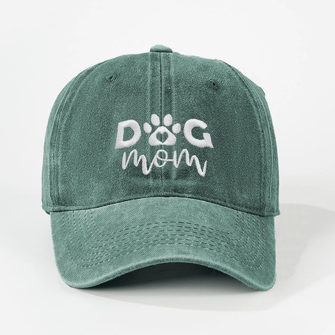 Washed Cotton Baseball Cap Retro Embroidered Dog Mom Paw Print Adjustable Curved Brim Casual Sun Hat For Women