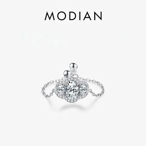925 Sterling Silver Three Stone Halo Ring Cubic Zirconia Adjustable Chain Elegant Dainty Jewelry For Women