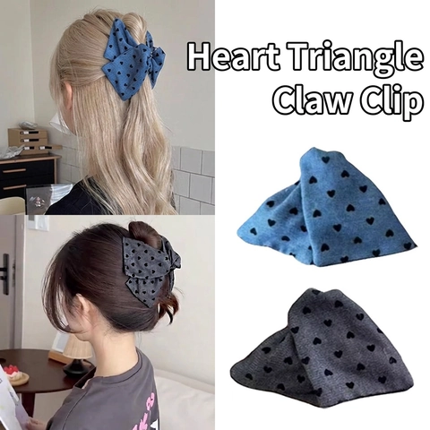 Haarklammer Aus Denim Stoff Mit Herzmuster Dreieckiges Design Rutschfest Mode Haarschmuck Für Damen