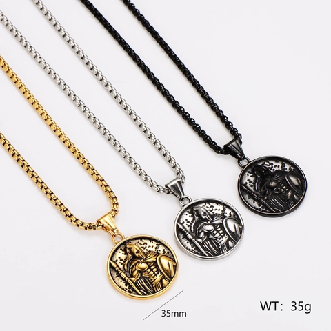 Collana Con Pendente Medaglione Guerriero Spartano Acciaio Inossidabile 304 Retro Punk Hip Hop Vintage Per Uomini