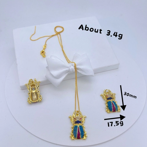 Insect Beetle Bee Pendant Necklace And Earrings Copper Colorful Zircon Inlaid Trendy Jewelry For Women