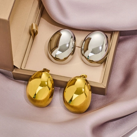 Minimalist Waterdrop Stud Earrings Polished Stainless Steel Geometric Egg Shape Fashion Jewelry For Women