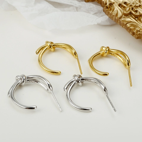 Orecchini a Bottone con Nodo in Argento Sterling S925 per Donna Orecchini a Cerchio Geometrici Annodati Minimalisti Gioielli