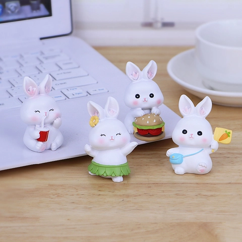 Süße Hasenfiguren Miniatur Hase Ornament Harz Schreibtisch Deko Auto Innenraum Zubehör Heim Büro Deko Cartoon