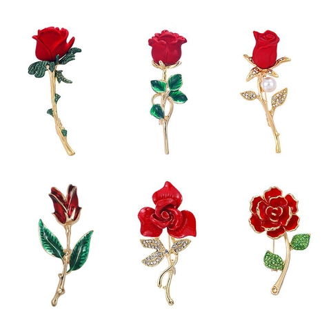 Elegante Spilla Fiore Di Rosa Per Donna Vintage Lega Di Zinco Smalto Strass Corsage Floreale Gioielli Regalo Accessorio Romantico