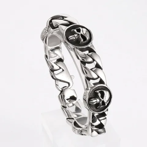 Bracciale Da Uomo In Acciaio Inossidabile Catena Cubana Design Teschio Rotondo Gotico Gioielli Punk