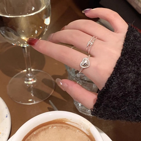 Verstellbare Herz Ringe Für Damen 925 Versilbert Stapelbar Gedrehte Öffnung Finger Schmuck Elegant Vintage Geschenk