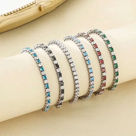 Bracciale Tennis In Acciaio Inossidabile Zirconia Cubica Colorata Dispositivo Di Scorrimento Regolabile Gioielli Da Donna