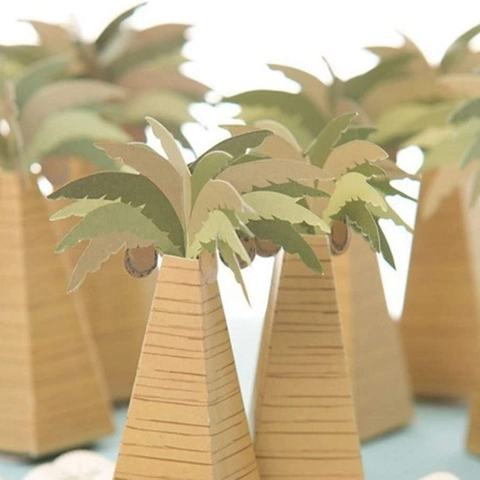 Tropical Coconut Tree Candy Favor Holder Palm Tree Paper Gift Packaging For Summer Beach Party Wedding Birthday Decorations