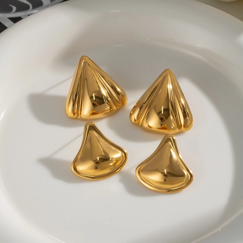 Orecchini A Lobo Geometrici A Forma Di Ventaglio Acciaio Inossidabile 304 Placcato Oro 18K Gioielli Minimalisti Per Donna